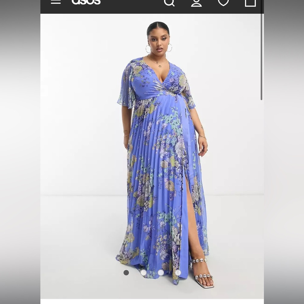 ASOS Design Curve pleated maxi dress with kimono sleeves and tie waist